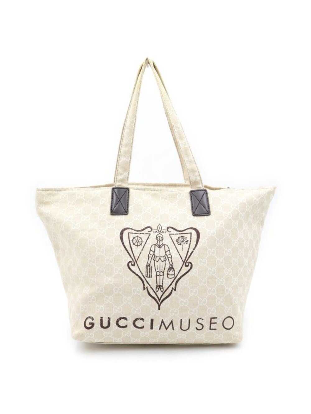 Gucci Museo Tote Bag Ivory Beige Leather Canvas